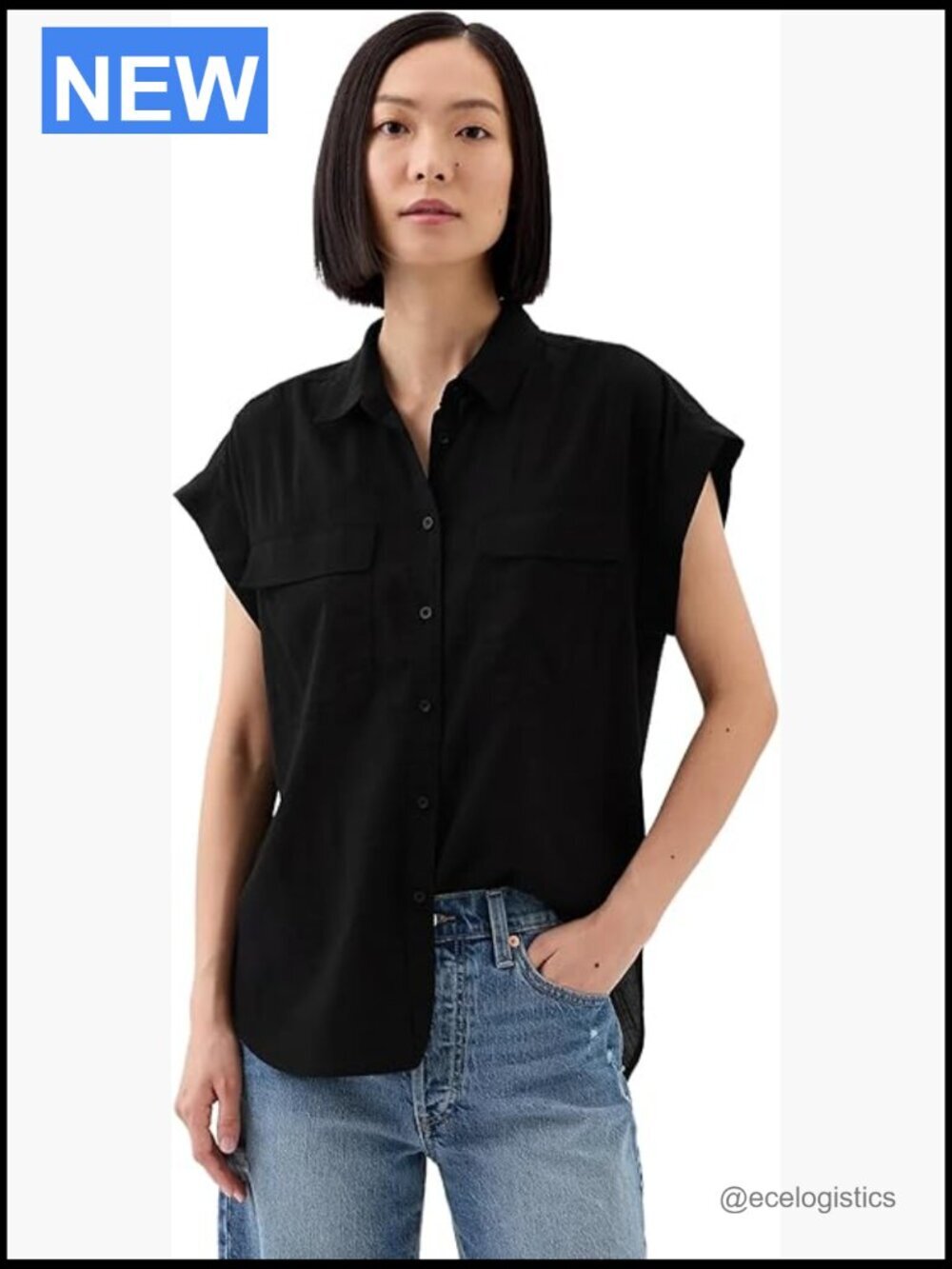Women's Drapey Blouse Button Down Shirt Short Sleeve Collared Lightweight